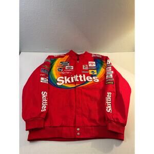 Vintage Jeff Hamilton NASCAR Skittles Jacket Racing Coats 2XL satin lined cotton